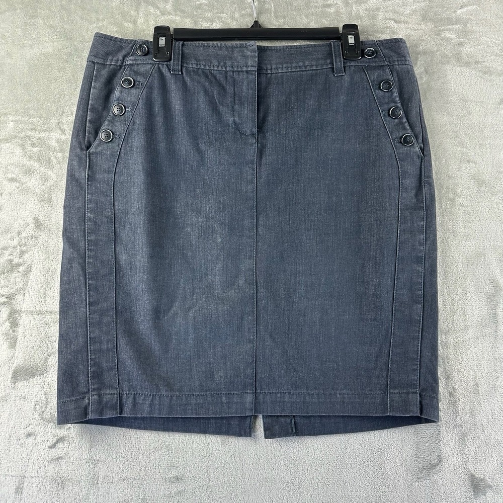 Dalia Collection Pencil Skirt Women's 12 Denim Blue Front Button Zip Pockets